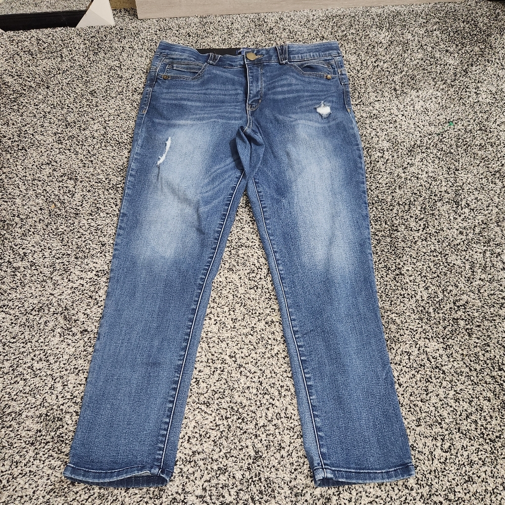 Democracy Ab Solution Skinny Jeans Stretch,Darkwash Destruction Slimming Sz 12